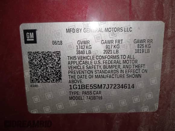 2018 Chevrolet Cruze LT z VIN 1G1BE5SM7J7234614, wystawiony jako IAAI lot #43415663 z przebiegiem 24 226 mil mil oraz . Historia ofert i sprzedaży dostępna na DreamBid. Obrazek 9.