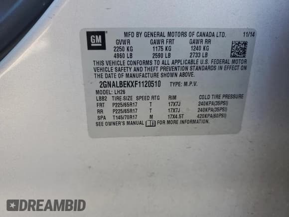 ✅ 2015 Chevrolet Equinox LT • VIN: 2GNALBEKXF1120510 • Lot: 90128835. Listed on Copart with 208,305 mi. Free auction sales archive from the USA and detailed vehicle history report at DreamBid. Image 14.