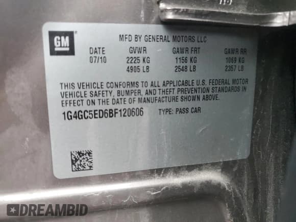 ✅ 2011 Buick LaCrosse CXL • VIN: 1G4GC5ED6BF120606 • Lot: 82256745. Listed on Copart with 107,670 mi. Free auction sales archive from the USA and detailed vehicle history report at DreamBid. Image 12.