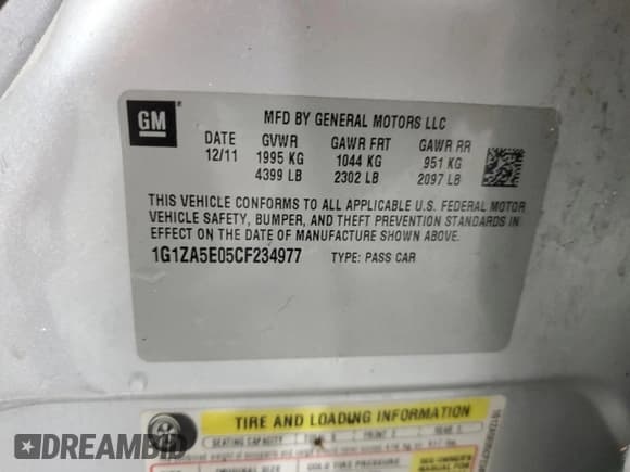 ✅ 2012 Chevrolet Malibu 1FL • VIN: 1G1ZA5E05CF234977 • Lot: 70198414. Listed on Copart with 169,622 mi. Free auction sales archive from the USA and detailed vehicle history report at DreamBid. Image 12.