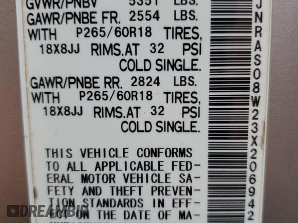 ✅ 2003 Infiniti FX Options • VIN: JNRAS08W23X206942 • Lot: 70130205. Listed on Copart with 239,150 mi. Free auction sales archive from the USA and detailed vehicle history report at DreamBid. Image 14.