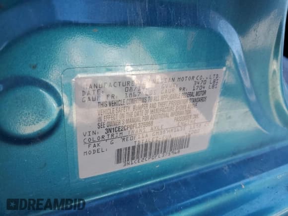 ✅ 2015 Nissan Note SL • VIN: 3N1CE2CP0FL375968 • Lot: 85899865. Listed on Copart with Not provided. Free auction sales archive from the USA and detailed vehicle history report at DreamBid. Image 12.