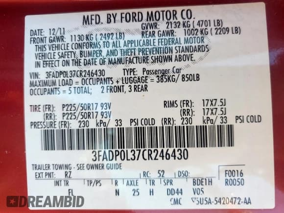 ✅ 2012 Ford Fusion Hybrid • VIN: 3FADP0L37CR246430 • Лот: 81912965. Опубликован ранее на Copart с пробегом 125 271 миль. Бесплатный доступ к архиву аукционных продаж из США и подробный отчёт об истории автомобиля на DreamBid. Изображение 12.