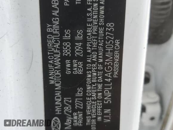 2021 Hyundai Elantra SE z VIN 5NPLL4AG3MH052738, wystawiony jako Copart lot #86652055 z przebiegiem 57 355 mil mil oraz Szkoda całkowita • Salvage title. Historia ofert i sprzedaży dostępna na DreamBid. Obrazek 12.