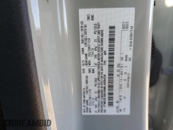 ✅ 2021 Ford Bronco • VIN: 1FMDE5BH9MLA89439 • Lot: 52244485. Listed on Copart with 21,639 mi. Free auction sales archive from the USA and detailed vehicle history report at DreamBid. Image 13.