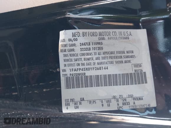 ✅ 2000 Ford Mustang GT • VIN: 1FAFP45X0YF268144 • Lot: 43101059. Wystawiony na IAAI z przebiegiem 71 791 mil. Bezpłatny archiwum sprzedaży aukcyjnych z USA i szczegółowy raport historii pojazdu na DreamBid. Zdjęcie 9.