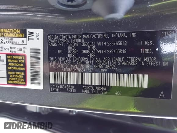 ✅ 2022 Toyota Highlander Hybrid XLE • VIN: 5TDGBRCH7NS541727 • Lot: 43573558. Wystawiony na IAAI z przebiegiem 79 995 mil. Bezpłatny archiwum sprzedaży aukcyjnych z USA i szczegółowy raport historii pojazdu na DreamBid. Zdjęcie 9.