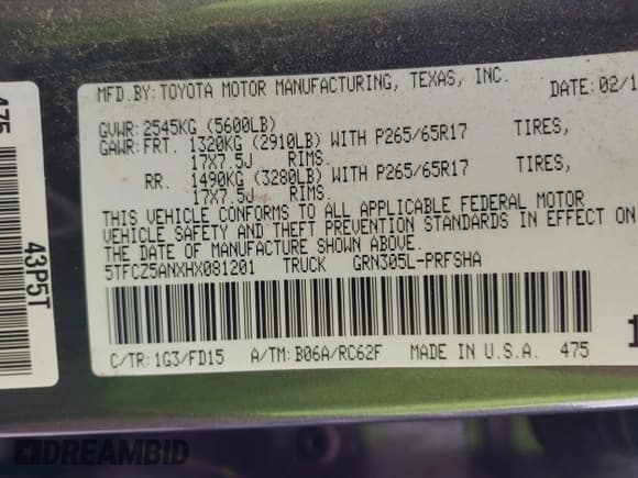 ✅ 2017 Toyota Tacoma SR5 • VIN: 5TFCZ5ANXHX081201 • Lot: 43354371. Listed on IAAI with 83,668 mi. Free auction sales archive from the USA and detailed vehicle history report at DreamBid. Image 9.