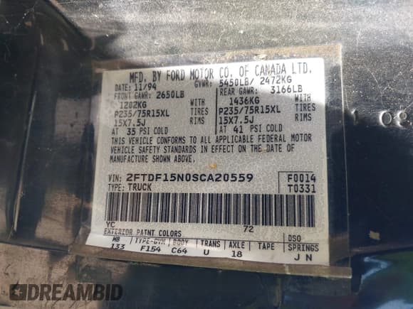 ✅ 1995 Ford F-150 • VIN: 2FTDF15N0SCA20559 • Lot: 42287598. Wystawiony na IAAI z przebiegiem 119 522 mil. Bezpłatny archiwum sprzedaży aukcyjnych z USA i szczegółowy raport historii pojazdu na DreamBid. Zdjęcie 9.