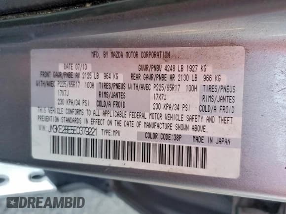 ✅ 2014 Mazda CX-5 Sport • VIN: JM3KE2BE5E0379221 • Lot: 96541255. Listed on Copart with 216,899 mi. Free auction sales archive from the USA and detailed vehicle history report at DreamBid. Image 13.