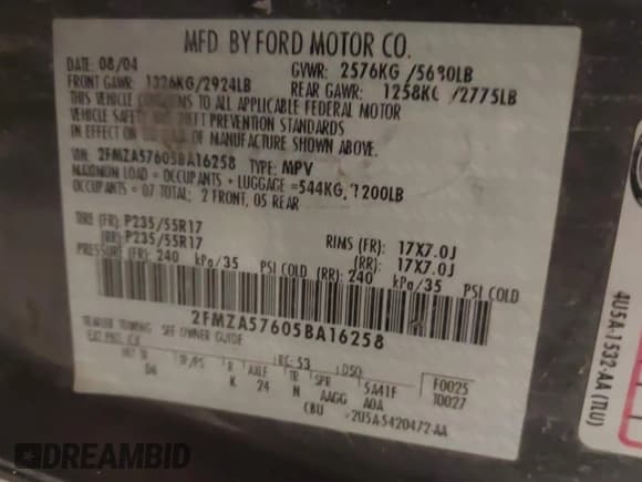 ✅ 2005 Ford Freestar SES • VIN: 2FMZA57605BA16258 • Лот: 42509631. Опубликован ранее на IAAI с пробегом 210 903 миль. Бесплатный доступ к архиву аукционных продаж из США и подробный отчёт об истории автомобиля на DreamBid. Изображение 9.