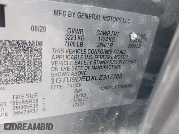 ✅ 2020 GMC Sierra 1500 SLT • VIN: 1GTU9DEDXLZ347703 • Lot: 41945136. Wystawiony na IAAI z przebiegiem 72 323 mil. Bezpłatny archiwum sprzedaży aukcyjnych z USA i szczegółowy raport historii pojazdu na DreamBid. Zdjęcie 9.