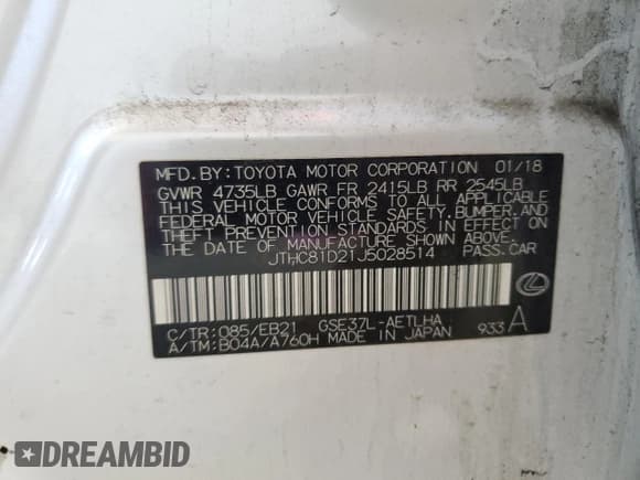 ✅ 2018 Lexus IS 300 • VIN: JTHC81D21J5028514 • Lot: 68721855. Wystawiony na Copart z przebiegiem 90 957 mil. Bezpłatny archiwum sprzedaży aukcyjnych z USA i szczegółowy raport historii pojazdu na DreamBid. Zdjęcie 12.