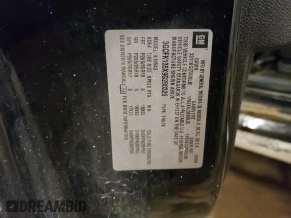 ✅ 2009 Chevrolet Silverado 1500 • VIN: 3GCFK135X9G280326 • Lot: 83280354. Listed on Copart with Not provided. Free auction sales archive from the USA and detailed vehicle history report at DreamBid. Image 12.