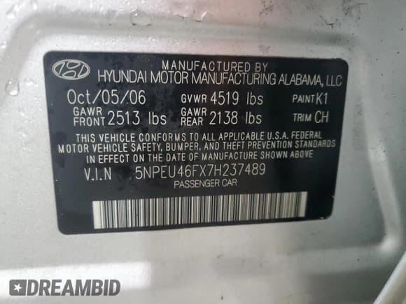 ✅ 2007 Hyundai Sonata SE • VIN: 5NPEU46FX7H237489 • Лот: 81530144. Опубликован ранее на Copart с пробегом 185 570 миль. Бесплатный доступ к архиву аукционных продаж из США и подробный отчёт об истории автомобиля на DreamBid. Изображение 12.