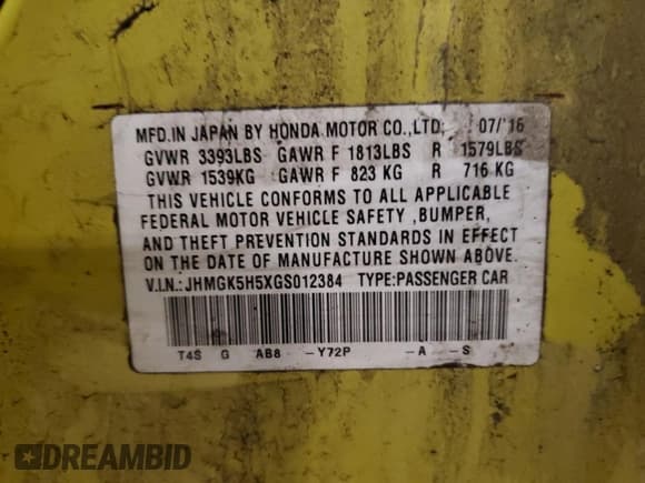 ✅ 2016 Honda Fit LX • VIN: JHMGK5H5XGS012384 • Lot: 93250775. Listed on Copart with 85,903 mi. Free auction sales archive from the USA and detailed vehicle history report at DreamBid. Image 12.