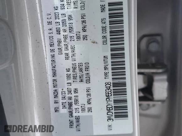 ✅ 2023 Mazda CX-30 Premium • VIN: 3MVDMBDY1PM553408 • Lot: 86792084. Listed on Copart with 33,159 mi. Free auction sales archive from the USA and detailed vehicle history report at DreamBid. Image 12.