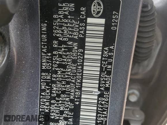 2014 Toyota Camry L with VIN 4T1BF1FK0EU410279, listed as a Copart auction lot 86407725 with 238,397 mi miles and Clean title. Bid and sale history available at DreamBid. Image 12.