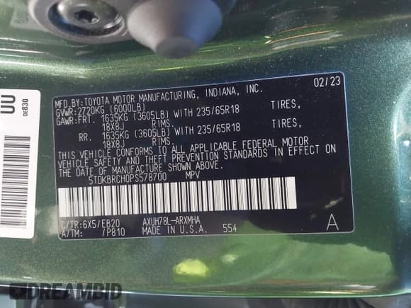 ✅ 2023 Toyota Highlander Hybrid XLE • VIN: 5TDKBRCH0PS578700 • Лот: 43472477. Опубликован ранее на IAAI с пробегом 61 108 миль. Бесплатный доступ к архиву аукционных продаж из США и подробный отчёт об истории автомобиля на DreamBid. Изображение 9.