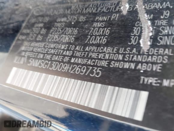 ✅ 2009 Hyundai Santa Fe GLS • VIN: 5NMSG13D09H269735 • Lot: 43642745. Listed on IAAI with 198,066 mi. Free auction sales archive from the USA and detailed vehicle history report at DreamBid. Image 9.