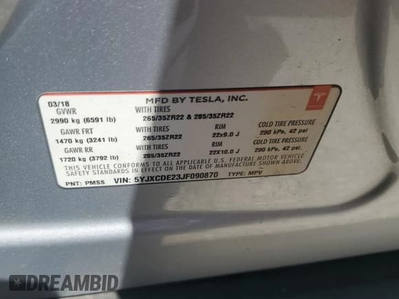 ✅ 2018 Tesla Model X 75D • VIN: 5YJXCDE23JF090870 • Лот: 60727355. Опубликован ранее на Copart с пробегом 48 674 миль. Бесплатный доступ к архиву аукционных продаж из США и подробный отчёт об истории автомобиля на DreamBid. Изображение 12.