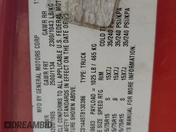 ✅ 1996 Chevrolet S-10 • VIN: 1GCCS1445T8130386 • Лот: 70913594. Опубликован ранее на Copart с пробегом 218 265 миль. Бесплатный доступ к архиву аукционных продаж из США и подробный отчёт об истории автомобиля на DreamBid. Изображение 12.