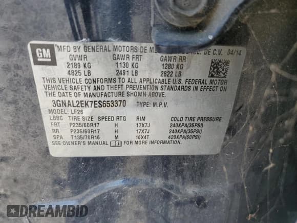 ✅ 2014 Chevrolet Captiva Sport LS • VIN: 3GNAL2EK7ES653370 • Lot: 43686795. Wystawiony na Copart z przebiegiem 107 130 mil. Bezpłatny archiwum sprzedaży aukcyjnych z USA i szczegółowy raport historii pojazdu na DreamBid. Zdjęcie 13.