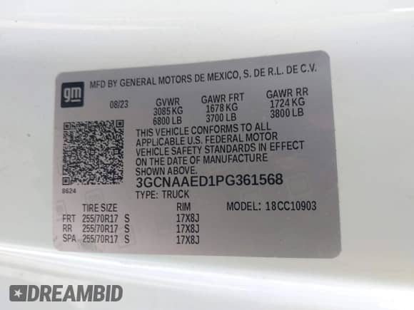 2023 Chevrolet Silverado 1500 Work Truck с VIN 3GCNAAED1PG361568, выставлен на аукционе IAAI как лот 43354193 с пробегом 42 977 миль миль и . История ставок и продаж доступна на DreamBid. Изображение 9.