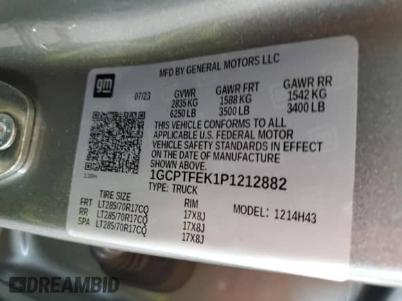 2023 Chevrolet Colorado 4WD ZR2 с VIN 1GCPTFEK1P1212882, выставлен на аукционе Copart как лот 71502184 с пробегом 12 342 миль миль и Списание • Salvage title. История ставок и продаж доступна на DreamBid. Изображение 12.