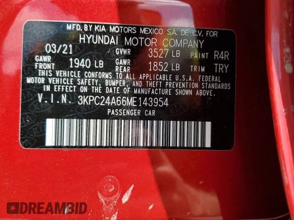 2021 Hyundai Accent SE с VIN 3KPC24A66ME143954, выставлен на аукционе Copart как лот 61819343 с пробегом 41 535 миль миль и . История ставок и продаж доступна на DreamBid. Изображение 12.