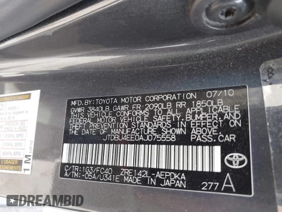 ✅ 2010 Toyota Corolla • VIN: JTDBU4EE0AJ075558 • Lot: 42333233. Listed on IAAI with 98,969 mi. Free auction sales archive from the USA and detailed vehicle history report at DreamBid. Image 9.