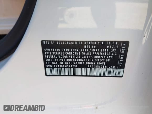 ✅ 2014 Volkswagen Jetta TDI • VIN: 3VWLL7AJ0EM377238 • Lot: 43500933. Listed on IAAI with 119,141 mi. Free auction sales archive from the USA and detailed vehicle history report at DreamBid. Image 9.