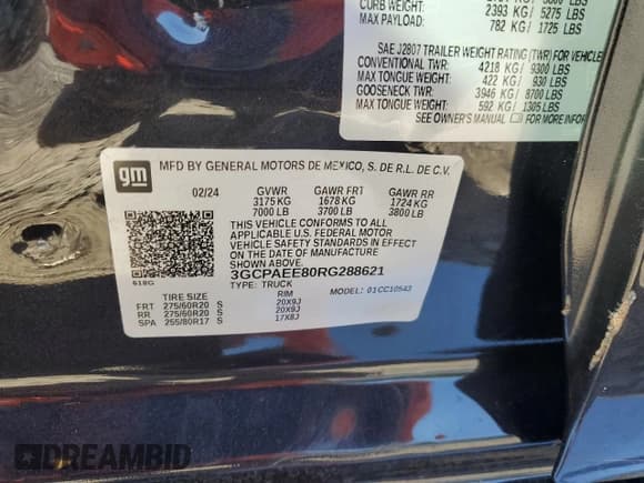 ✅ 2024 Chevrolet Silverado 1500 • VIN: 3GCPAEE80RG288621 • Лот: 77866144. Опубликован ранее на Copart с пробегом 5 492 миль. Бесплатный доступ к архиву аукционных продаж из США и подробный отчёт об истории автомобиля на DreamBid. Изображение 12.