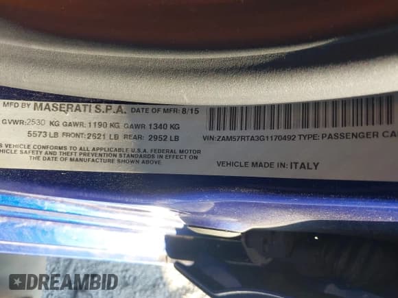 ✅ 2016 Maserati Ghibli S Q4 • VIN: ZAM57RTA3G1170492 • Lot: 42646675. Listed on IAAI with 32,934 mi. Free auction sales archive from the USA and detailed vehicle history report at DreamBid. Image 9.