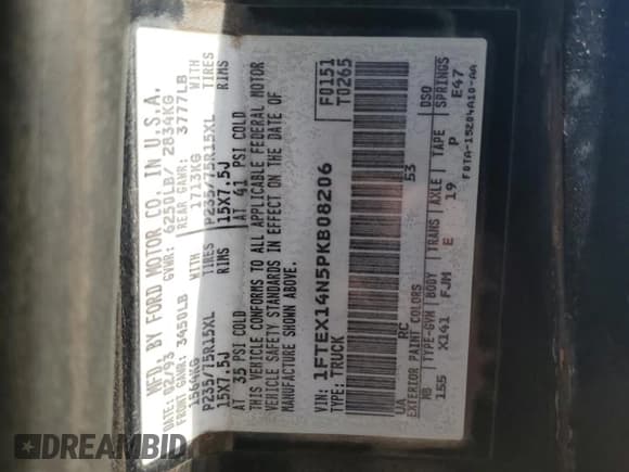 ✅ 1993 Ford F-150 • VIN: 1FTEX14N5PKB08206 • Lot: 63435695. Listed on Copart with 131,177 mi. Free auction sales archive from the USA and detailed vehicle history report at DreamBid. Image 12.