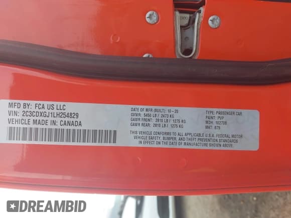 ✅ 2020 Dodge Charger Scat Pack • VIN: 2C3CDXGJ1LH254829 • Lot: 42891864. Listed on IAAI with 69,002 mi. Free auction sales archive from the USA and detailed vehicle history report at DreamBid. Image 9.