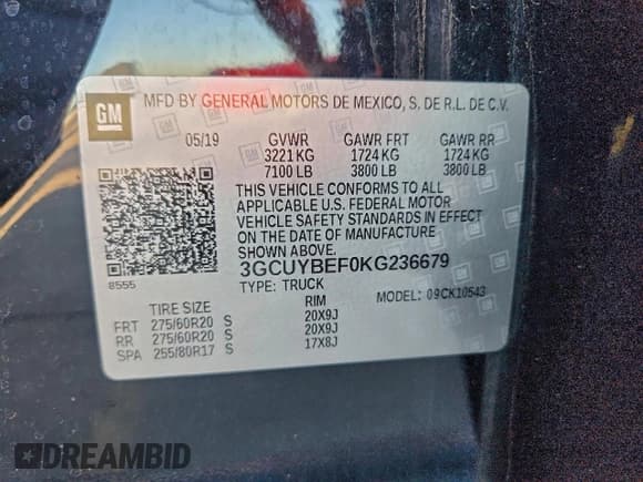 ✅ 2019 Chevrolet Silverado 1500 Custom • VIN: 3GCUYBEF0KG236679 • Лот: 96267825. Опубликован ранее на Copart с пробегом 123 006 миль. Бесплатный доступ к архиву аукционных продаж из США и подробный отчёт об истории автомобиля на DreamBid. Изображение 12.