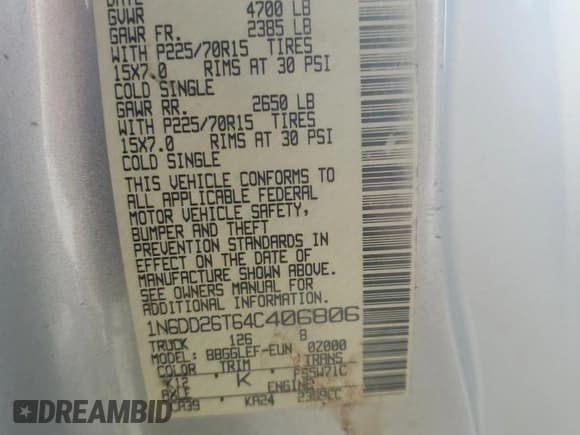 ✅ 2004 Nissan Frontier XE • VIN: 1N6DD26T64C406806 • Lot: 57427465. Listed on Copart with 217,358 mi. Free auction sales archive from the USA and detailed vehicle history report at DreamBid. Image 13.