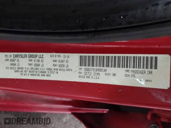 2011 Dodge Avenger Mainstreet with VIN 1B3BD1FB1BN509100, listed as a IAAI auction lot 43391059 with 238,993 mi miles and . Bid and sale history available at DreamBid. Image 9.