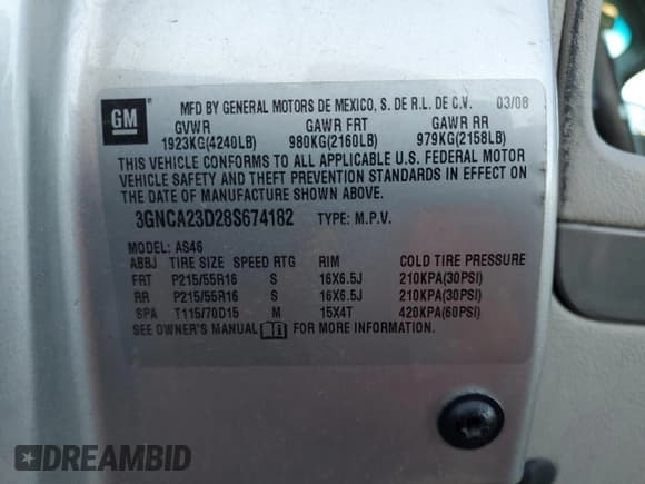 ✅ 2008 Chevrolet HHR LT • VIN: 3GNCA23D28S674182 • Lot: 85500964. Listed on Copart with 222,468 mi. Free auction sales archive from the USA and detailed vehicle history report at DreamBid. Image 12.