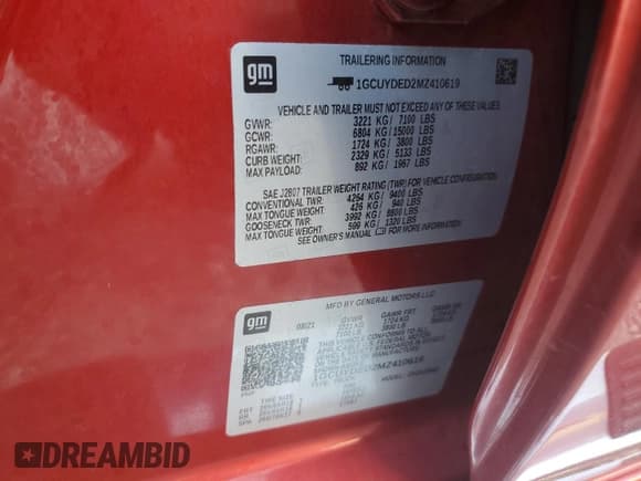 ✅ 2021 Chevrolet Silverado 1500 LT • VIN: 1GCUYDED2MZ410619 • Lot: 80257465. Listed on Copart with Not provided. Free auction sales archive from the USA and detailed vehicle history report at DreamBid. Image 12.