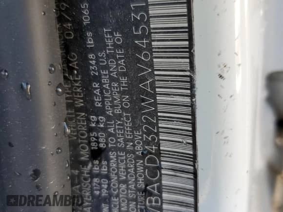 1998 BMW 3 Series 328i with VIN WBACD4322WAV64531, listed as a Copart auction lot 47091785 with 394,082 mi miles and Salvage title. Bid and sale history available at DreamBid. Image 12.