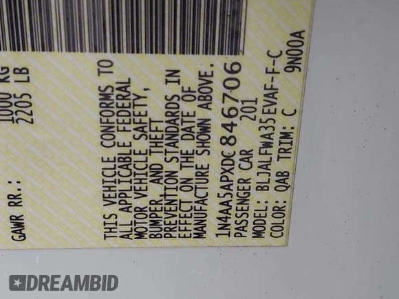 ✅ 2013 Nissan Maxima S • VIN: 1N4AA5APXDC846706 • Lot: 43365373. Wystawiony na IAAI z przebiegiem 94 435 mil. Bezpłatny archiwum sprzedaży aukcyjnych z USA i szczegółowy raport historii pojazdu na DreamBid. Zdjęcie 9.