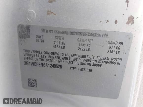 2010 Chevrolet Impala LT z VIN 2G1WB5EN6A1240626, wystawiony jako IAAI lot #43505357 z przebiegiem 193 840 mil mil oraz . Historia ofert i sprzedaży dostępna na DreamBid. Obrazek 9.