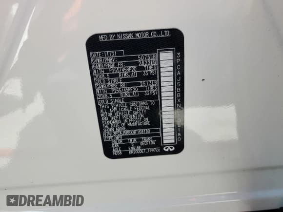 ✅ 2022 Infiniti QX50 Luxe • VIN: 3PCAJ5BBXNF108180 • Lot: 72052225. Listed on Copart with 50,292 mi. Free auction sales archive from the USA and detailed vehicle history report at DreamBid. Image 13.