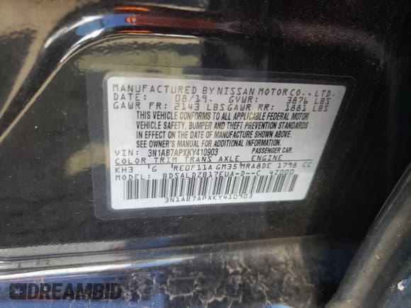 ✅ 2019 Nissan Sentra SV • VIN: 3N1AB7APXKY410903 • Lot: 86988215. Listed on Copart with 67,944 mi. Free auction sales archive from the USA and detailed vehicle history report at DreamBid. Image 12.