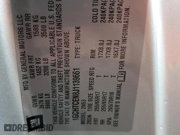 ✅ 2018 Chevrolet Colorado 4WD LT • VIN: 1GCHTCEN8J1139661 • Lot: 63599795. Listed on Copart with 96,941 mi. Free auction sales archive from the USA and detailed vehicle history report at DreamBid. Image 13.