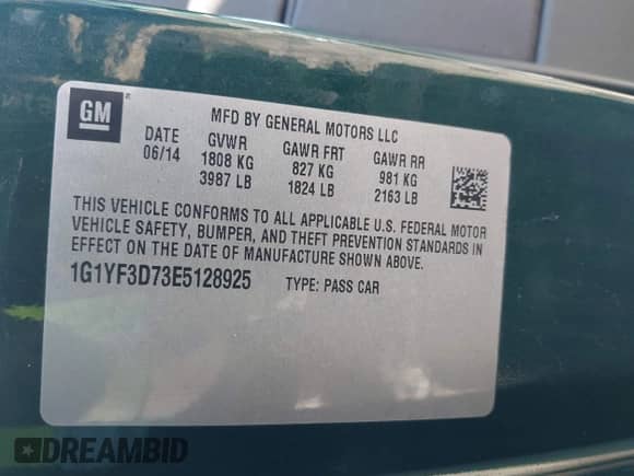 2014 Chevrolet Corvette 3LT with VIN 1G1YF3D73E5128925, listed as a IAAI auction lot 41398692 with Not provided miles and . Bid and sale history available at DreamBid. Image 9.