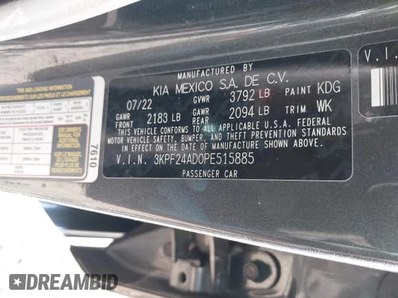 ✅ 2023 Kia Forte LXS • VIN: 3KPF24AD0PE515885 • Lot: 43347591. Listed on IAAI with 76,368 mi. Free auction sales archive from the USA and detailed vehicle history report at DreamBid. Image 9.