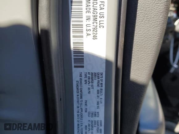 ✅ 2021 Dodge Durango SXT • VIN: 1C4RDJAG9MC792246 • Lot: 43620175. Listed on Copart with 98,925 mi. Free auction sales archive from the USA and detailed vehicle history report at DreamBid. Image 13.